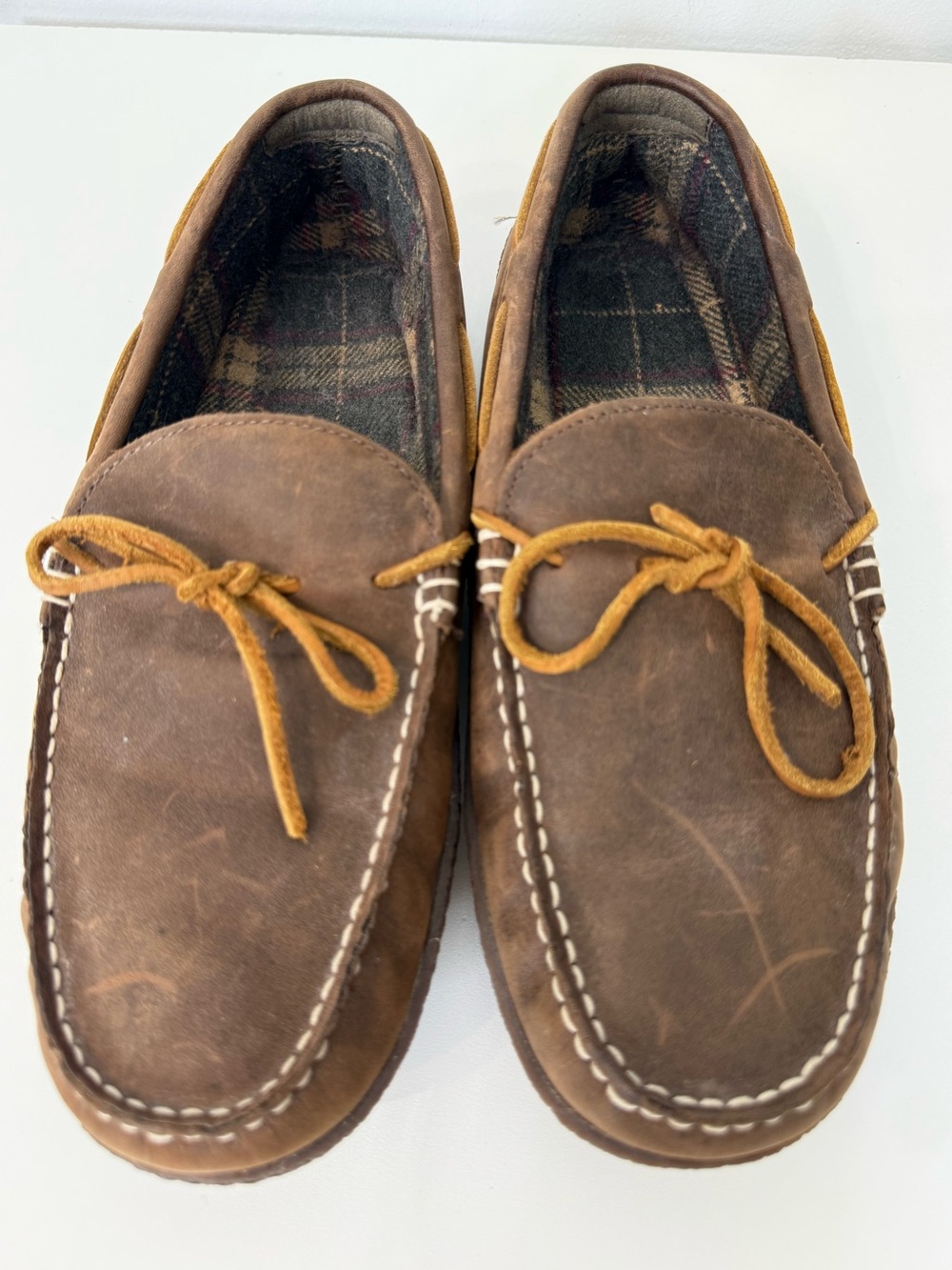L.L. Bean Brown Hand Sewn Leather Slippers Flannel Lined Men’s Size 10 Classic - Picture 4 of 13